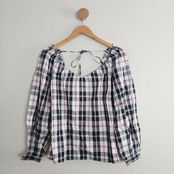 NEW J. Crew V-Neck Black Plaid Checkered Long Sleeve V-Neck Top - Picture 5 of 13